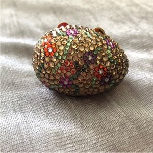 EGG BEAUTIFUL EGG SHAPE - SMALL MULTI COLORED RHINESTONE PILL/JEWELRY HOLDER.